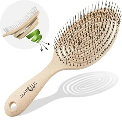 Image of marQus Detangling Hair Brush for Women and Men with Ultra Soft, Flexible Bristles Body Glides Through Tangles Ease Suitable All Hairtypes Wet or Dry, Creme