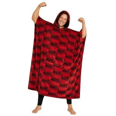 Image of Marvel Blanket Hoodie for Men and Teenagers Cosy Fleece Wearable One Size Sherpa Hood Gifts