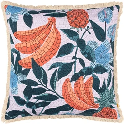 Image of furn. Cypressa Floral Mosaic Filled Cushion Teal Cotton One Size