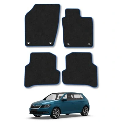 Image of Car Mats Compatible with Skoda Fabia (2015 ) Tailored Fit Blue Carpet Floor Set Accessory Custom 4 Pieces Anti Slip Backing &amp; Binding Trim Edge