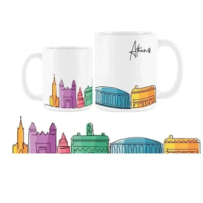Image of Purely Home Athens Mug Colourful Greece Skyline Souvenir Memento White Tea Coffee Gift Present