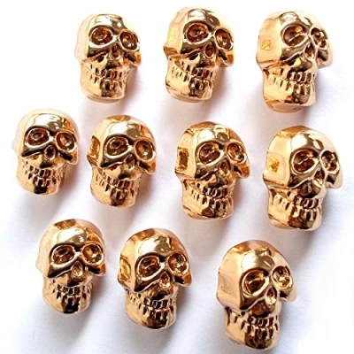 Image of Metal Look Plastic Skull Buttons Pack of 10 (Gold, 17mm x 12mm)