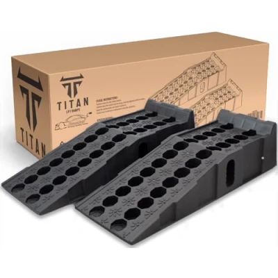 Image of Xtremeauto TITAN 8 Ton Heavy Duty Plastic Car Ramps Durable Garage for Vehicle Lifting, Workshop Service, Maintenance &amp; Repair and Trailer Use 2PC (92cmx35cmx31cm)