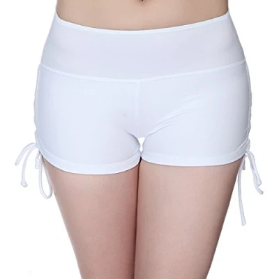 Image of FLYILY Women&#039;s Sports Swim Shorts with Adjustable Drawstring Mini Boyshorts Bikini Swimwear Tankini Bottoms White