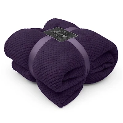 Image of GC GAVENO CAVAILIA Teddy Sherpa Fleece Blanket Thermal Warm Waffle Throw Over Sofa Bed Travel Bedspread Pop Corn Blanket, 200 x 240 cm, Purple