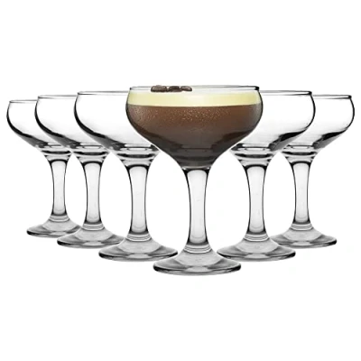 Image of Rink Drink Champagne Saucers Espresso Martini Cocktail Glasses Set Vintage 200ml Clear Pack of 12