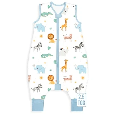 Image of Mama Cheetah Toddler Sleep Sack with Feet, 6 18 Month, 2.5 TOG Organic Cotton Baby Sleeping Bag Legs, Wearable Blankets for Walkers w/ 2 Way Zipper, Girls &amp; Boys, Small