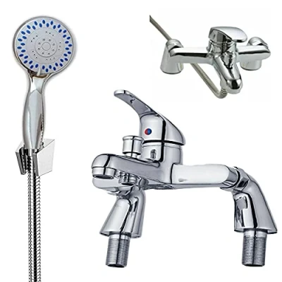 Image of Shower Mixer Taps for Bathroom Bath Luxury Chrome Solid Brass Sink Filler Tap with Hand Held Handset and Hose Attachment