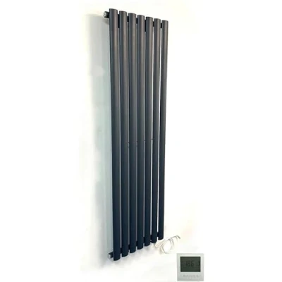 Image of Greened House Electric Radiator 1600 H x 420 w Anthracite Oval Tube Single Panel Vertical Tall Column
