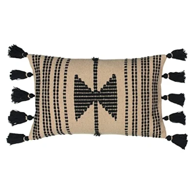 Image of furn. Sagar Stitched Geometric Tasselled Cushion Cover Natural Cotton One Size