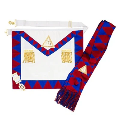 Image of THE MASONIC COLLECTION Royal Arch Companions Apron &amp; Sash with Standard Size Jewel Gold Bullion Wire Useful Gift Accessory for Freemason Men