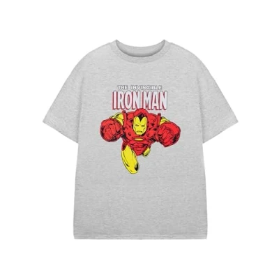Image of Marvel Iron Man Boys Grey Short Sleeved T Shirt Graphic Tee for Kids Superhero Ironman Cartoon Apparel Tony Stark Movie Merchandise Gift Children &amp; Teens