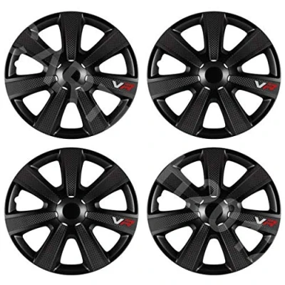 Image of MOT 16&quot; x 4 Universal Black Carbon Effect Wheel Trims Hubcaps Covers Alloy LOOK