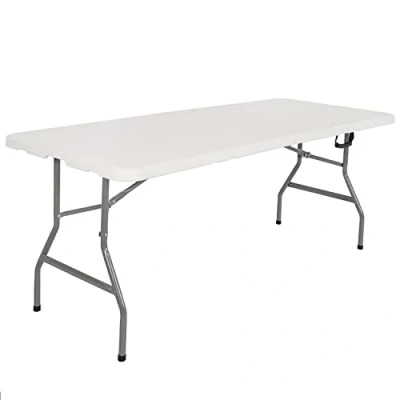 Image of Modern Outdoor Living 6ft (180CM x 75CM) Heavy Duty Plastic Folding Dining Table, White, 3 Seater, Picnic, Camping, Garden, BBQ
