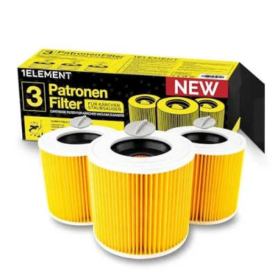 Image of 3 Filters for Kärcher Vacuum Cleaner [WD3, WD2, WD1, MV3, MV2, A, K, KNT, NT, SE, VC] Replaces 6.414 552.0 Round + Locking Screws Fine Dust &amp; Odour Protection