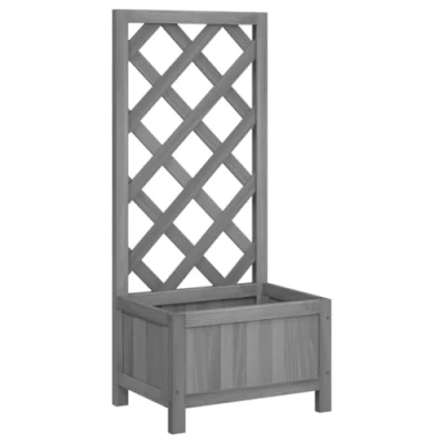 Image of vidaXL Grey Solid Wood Fir Planter with Trellis Rectangular Garden/Patio Box 40x30x90cm for Climbing Plants.
