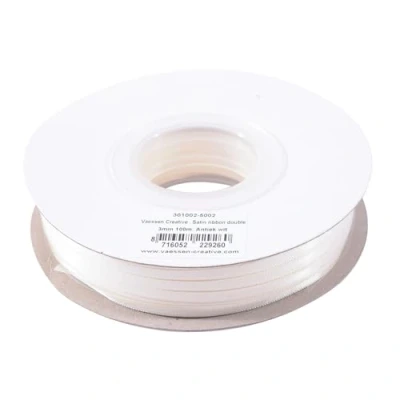 Image of Vaessen Creative Satin Ribbon, Antique White, 3mm x 100m Double Sided Shine for Card Making, Scrapbooks, Gift Wrapping and Other Craft Projects