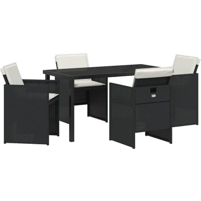 Image of vidaXL 5 Piece Garden Dining Set with Cushions in Black Poly Rattan