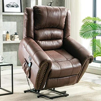 Image of Merax Large Power Lift Recliner Chairs with Massage and Heat for Elderly Big People, Chair Heavy Duty Electric Faux Leather Reclining USB Port (Faux Brown)