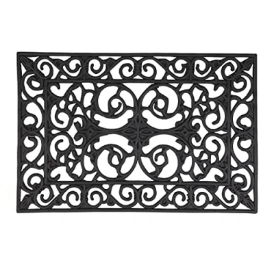 Image of Relaxdays Rubber Doormat, Non Slip, Weatherproof, Indoor &amp; Outdoor, Dirt Trap Mat, Floral Pattern, HxW: 40x60 cm, Black