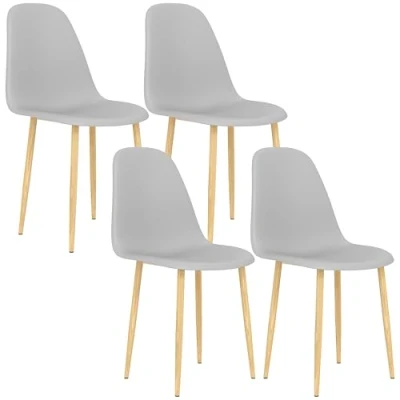 Image of HOMCOM Modern Dining Chairs Set of 4, Kitchen with Backrest and Steel Legs for Room, Living Grey