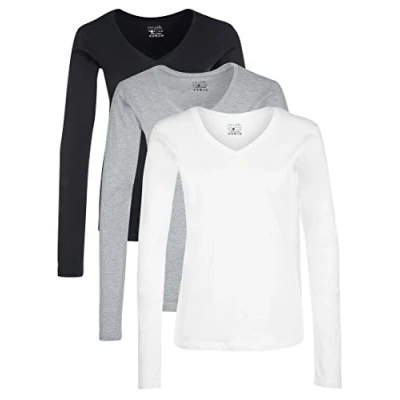 Image of Berydale Womens Bd160 Long sleeved Shirt, Black / Light Grey Heather White, L UK