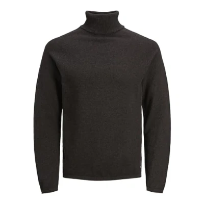 Image of JACK &amp; JONES Men&#039;s Jjehill Knit Roll Neck Noos Turtleneck Sweater, Seal Brown/Detail: Twist, S