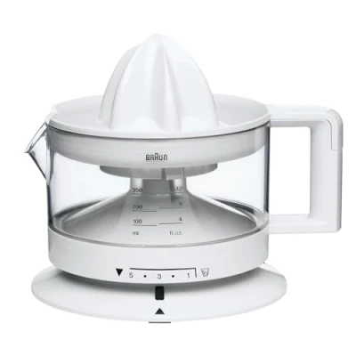 Image of Braun House Hold CJ3000 Electric Citrus Press, 350 ml Bowl with Scale, Adjustable Pulp Control, Automatic Start/Stop, Cable Storage White