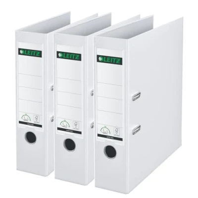 Image of Leitz Lever Arch File, White, A4, 80 mm spine, Pack 3, Plastic, 310335101