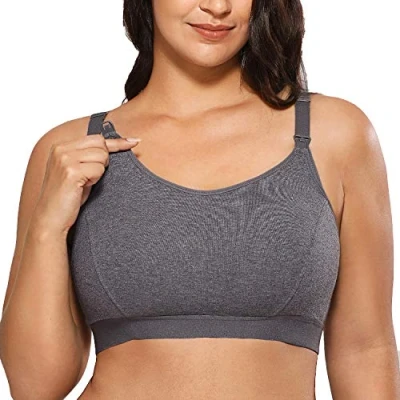Image of Gratlin Women&#039;s Nursing Bras Maternity Plus Size Breastfeeding Cotton Sleep Sports Bra Charcoal Heather 5XL