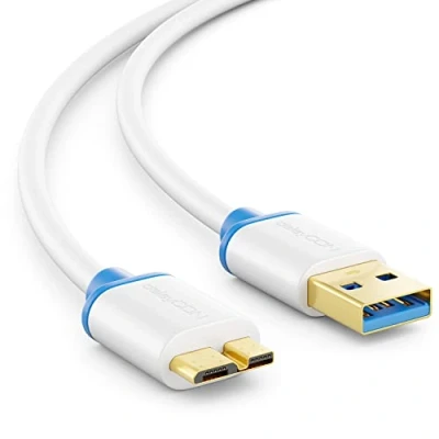 Image of deleyCON 2 m Micro USB 3.0 Data Cable up to 5 Gbit/s Charging for Mobile Phone Smartphone Tablet External Hard Drives A Male B White