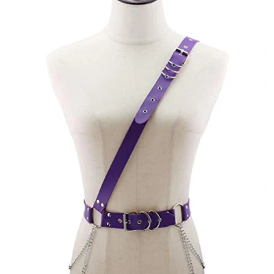 Image of CHERISH Punk Belts Leather Straps Harness Body Chest Caged Waist Gothic Adjustable Belt (Purple), One Size