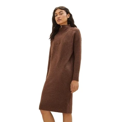 Image of TOM TAILOR Denim Women&#039;s 1038823 Dress, 32516 Roasted Coffee Brown Melange, S