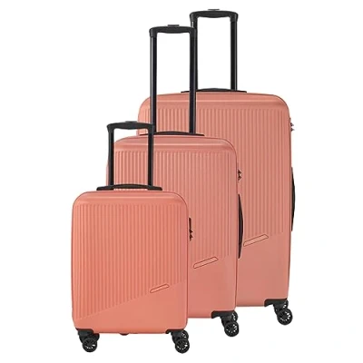 Image of travelite 4 wheel suitcase set 3 pieces sizes L/M/S, luggage series BALI: ABS hard shell trolleys with TSA combination lock (hand without TSA)