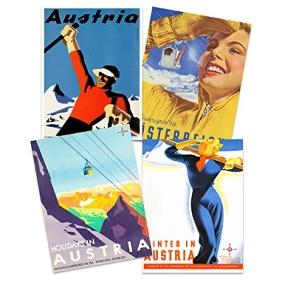 Image of Wee Blue Coo Austria Skiing Travel Winter Sport Snow Alps Unframed Wall Art Print Poster Home Decor Premium Pack of 4