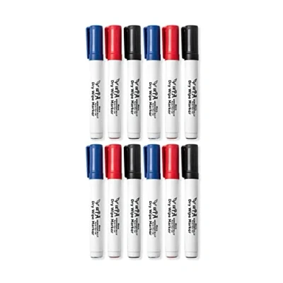 Image of 12 WhiteBoard Pens Marker Markers Dry Wipe Classroom Essentials for Teachers Coloured White Board Erasable (Pack of Pens)