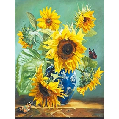 Image of OWN4B Cross Stitch Kits Stamped, Sunflowers Vase Printed Pattern 11CT 14.2x18.1 inch DIY Embroidery Kit (Sunflowers)