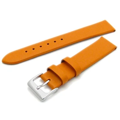 Image of Fine Calf Leather Watch Strap Band 20mm Orange with Chrome (Silver Colour) Buckle. Spring Bars (Watch Pins) W113/20