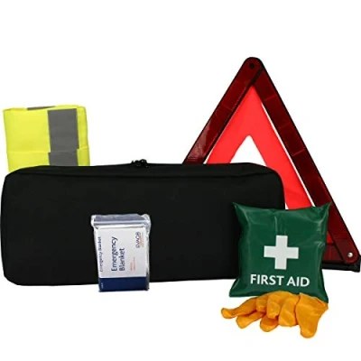 Image of EVAQ8 Car Safety Pack with Travel First Aid Kit Warning Triangle High Visibility Vest Foil Blanket