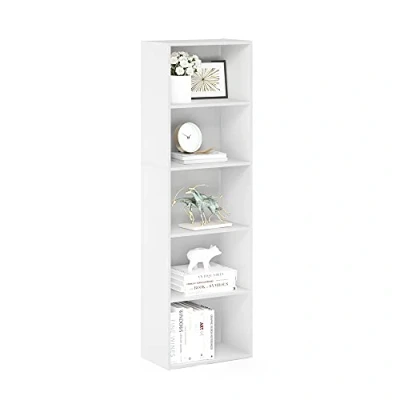 Image of Furinno Luder 5 Tier Reversible Color Open Shelf Bookcase, White