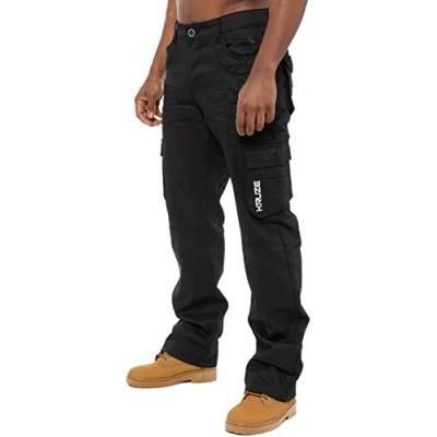 Image of BRAND KRUZE Mens Cargo Combat Denim Jeans KZ103 Work Trousers Pants All Waist Sizes BLK 40 S