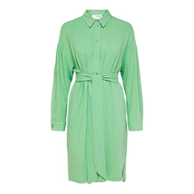 Image of SELECTED FEMME Women&#039;s Slfviva Tonia Long Linen Shirt B, Absinthe Green, 10