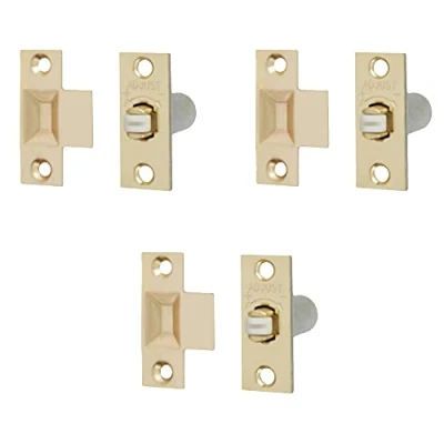 Image of Adjustable Roller Catch Spring Loaded Latch Lock for Internal Doors Brass Plated Pack of 3