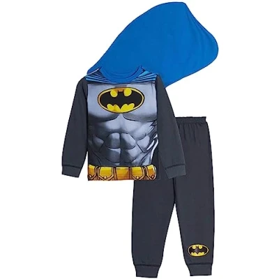 Image of BATMAN Kids Novelty Pyjamas With Cape, Dress Up Costume, Ages 2 to 8 Years Old (7 Years) Grey