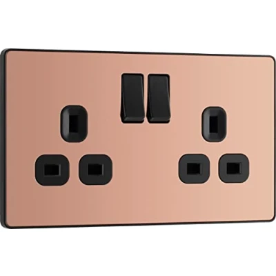 Image of BG Electrical Double Switched Power Plug Wall Socket, Screwless, Evolve, Polished Copper, 13A, PCDCP22B
