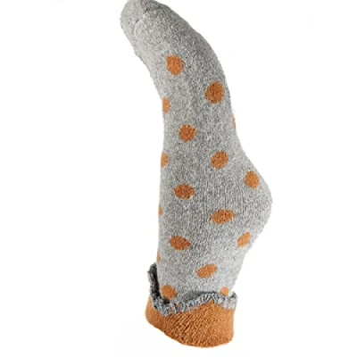 Image of Joya Luxurious Cuff Bed Wool Blend Socks UK 4 7 EU 36 40 Grey With Large Mustard Dots