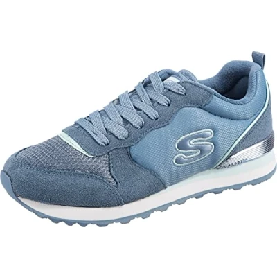 Image of SKECHERS Women&#039;s OG 85 Step N Fly Sneaker, Slate Suede/Mesh/Duraleather/Light Blue Trim, 8 UK