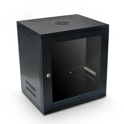 Image of LMS Data Server Rack Cabinet 9U 450mm Deep Wall Mounted 19 Inch Black Storage for Home, Office, Room Computer Equipment with Glass Door, Removable Side Panels, Front Rear Lockable