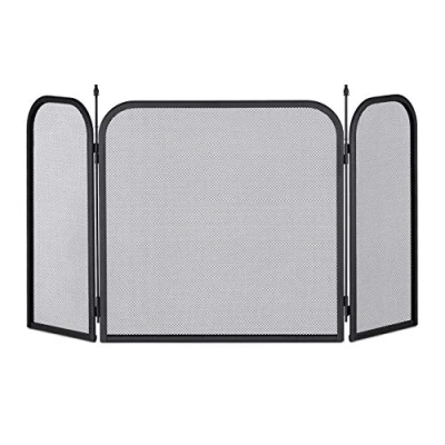 Image of Relaxdays Steel Spark Guard, Three Panel Fireplace Fender, Oven Screen, H x W 52.5 97 cm, Black, Alloy, 52,5 cm