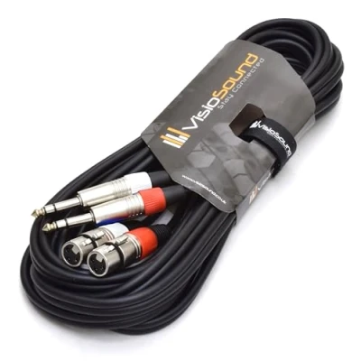 Image of 2 x Female XLR to 6.35mm 1/4&quot; Stereo TRS Jack Balanced Twin Lead/Patch Cable 5m